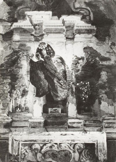 Leonor Fini at the monastery of Nonza, Corse, 1965, photography by Eddy Brofferio
